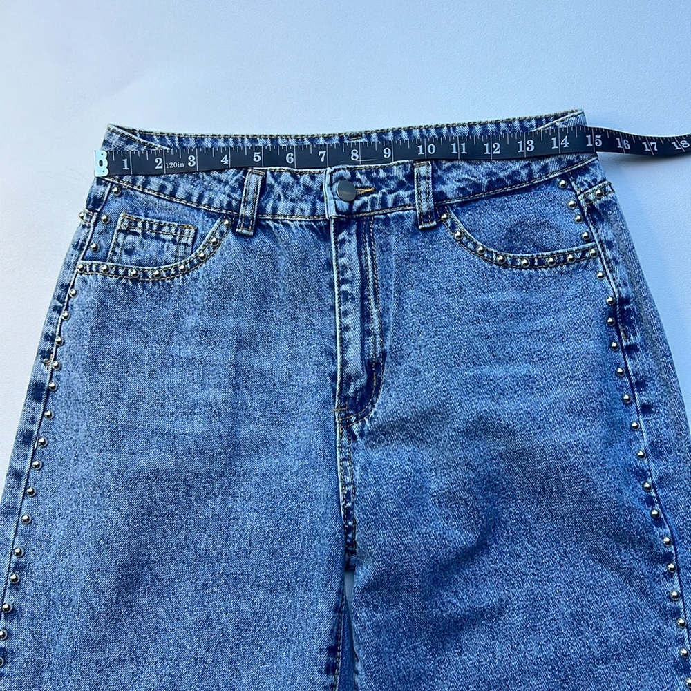 Studded women’s jeans‎ Wide Leg edgy moto statement metallic bold festival - Picture 9 of 13